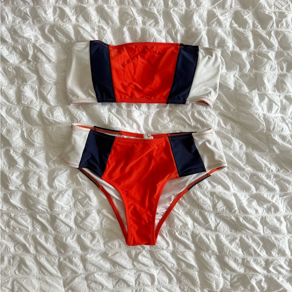 Cupshe Red, White, and Blue Colorblock Bikini
